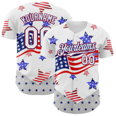 Maxcorners Custom White Royal-Fire Red 3D American Flag Stars Authentic Baseball Jersey
 LM0609