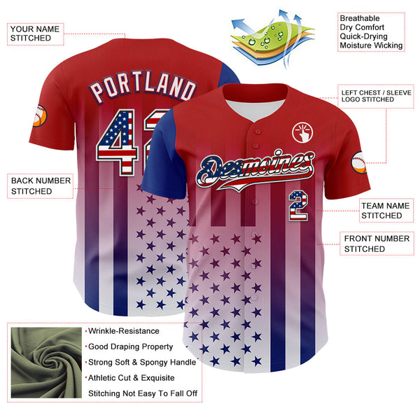 Maxcorners Custom Navy Star Red-White 3D American Flag Premium Baseball Jersey LM0210