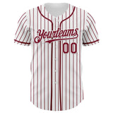 Maxcorners Custom White Crimson Pinstripe Crimson 3D Pattern Design New York Cityscape Premium Baseball Jersey LM0210