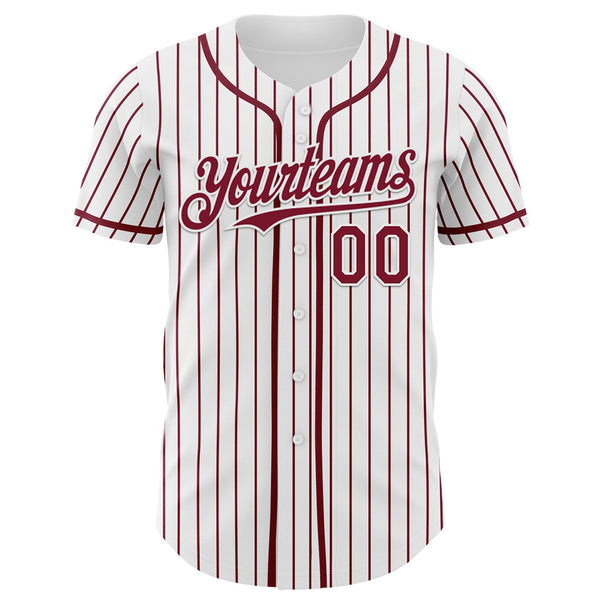 Maxcorners Custom White Crimson Pinstripe Crimson 3D Pattern Design New York Cityscape Premium Baseball Jersey LM0210