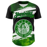 Maxcorners Custom Black Grass Green-White 3D Pattern Design Boston Cityscape Stamp Premium Baseball Jersey LM0210