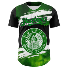 Maxcorners Custom Black Grass Green-White 3D Pattern Design Boston Cityscape Stamp Premium Baseball Jersey LM0210