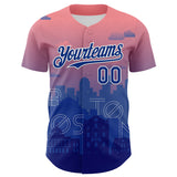 Maxcorners Custom Pink Royal Blue-White 3D Pattern Design Boston Cityscape Sunset Premium Baseball Jersey LM0210