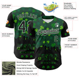 Maxcorners Custom Black White-Grass Green 3D Pattern Design Boston Cityscape Shamrock Premium St. Patrick's Day Baseball Jersey LM0210