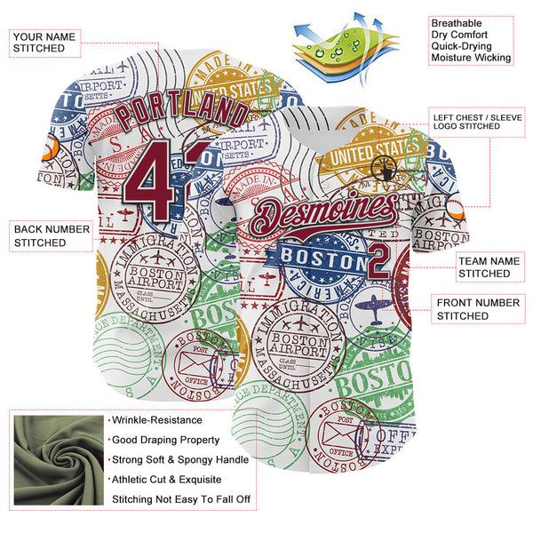 Maxcorners Custom White Crimson-Black 3D Pattern Design Boston Cityscape Stamp Premium Baseball Jersey LM0210