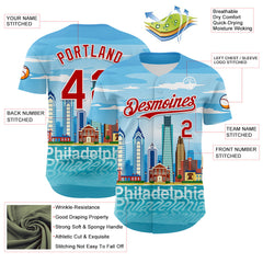 Maxcorners Custom Blue Red-White 3D Pattern Design Philadelphia Cityscape Skyline Premium Baseball Jersey LM0210