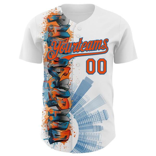 Maxcorners Custom White Orange-Blue 3D Pattern Design Philadelphia Cityscape Skyline Premium Baseball Jersey LM0210