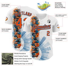 Maxcorners Custom White Orange-Blue 3D Pattern Design Philadelphia Cityscape Skyline Premium Baseball Jersey LM0210