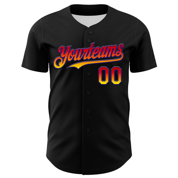 Maxcorners Custom Black Orange-Dark Purple 3D Pattern Design Gradient Miami Cityscape Sunset Premium Baseball Jersey LM0210
