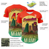 Maxcorners Custom Orange Green Yellow-Dark Purple 3D Pattern Design Gradient Miami Cityscape Sunset Premium Baseball Jersey LM0210