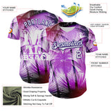 Maxcorners Custom Purple White-Dark Purple 3D Pattern Design Gradient Miami Cityscape Hawaii Tropical Palm Tree Premium Baseball Jersey LM0210