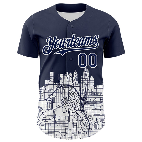 Maxcorners Custom Navy White 3D Pattern Design Atlanta Cityscape Urban Map Premium Baseball Jersey LM0210