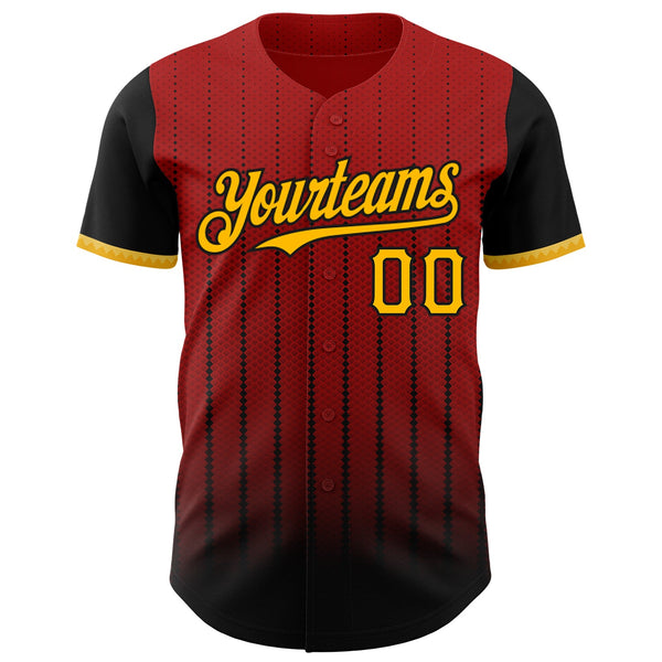 Maxcorners Custom Red Gold-Black 3D Pattern Design Gradient Geometric Shape Premium Baseball Jersey LM0210