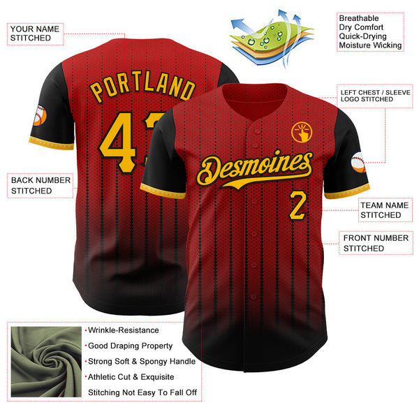 Maxcorners Custom Red Gold-Black 3D Pattern Design Gradient Geometric Shape Premium Baseball Jersey LM0210