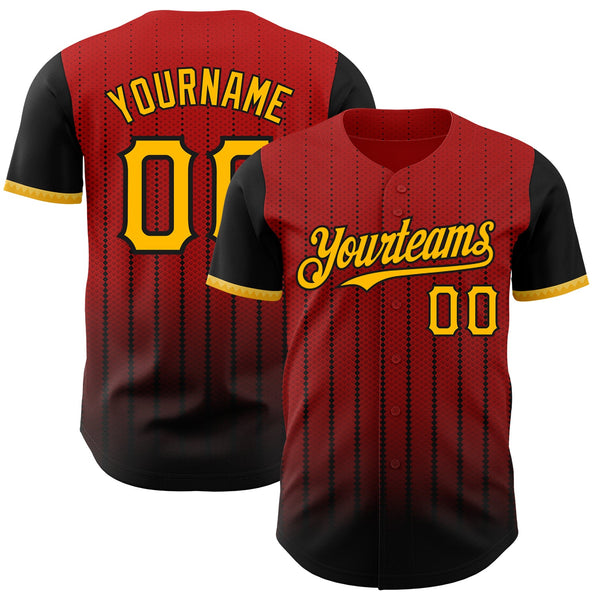 Maxcorners Custom Red Gold-Black 3D Pattern Design Gradient Geometric Shape Premium Baseball Jersey LM0210