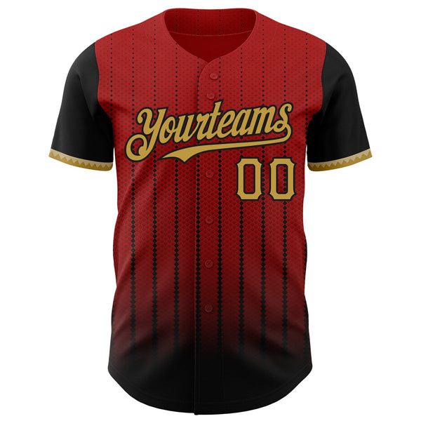 Maxcorners Custom Red Old Gold-Black 3D Pattern Design Gradient Geometric Shape Premium Baseball Jersey LM0210