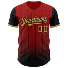 Maxcorners Custom Red Old Gold-Black 3D Pattern Design Gradient Geometric Shape Premium Baseball Jersey LM0210
