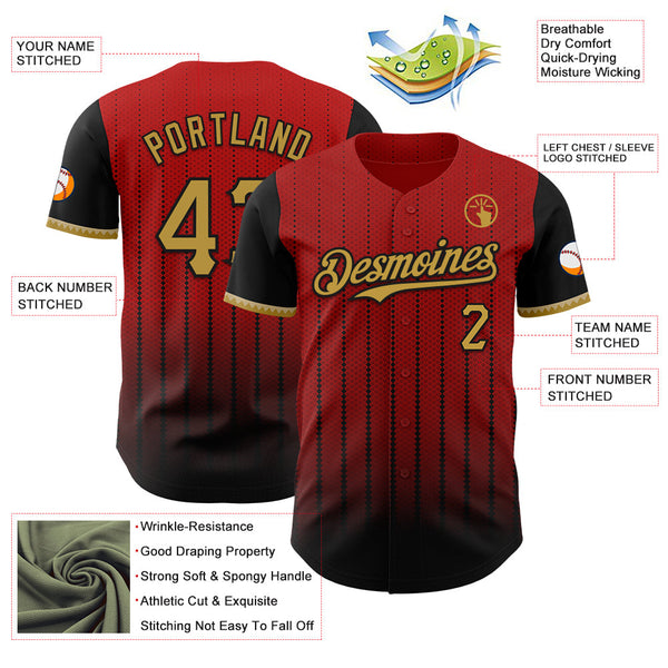 Maxcorners Custom Red Old Gold-Black 3D Pattern Design Gradient Geometric Shape Premium Baseball Jersey LM0210
