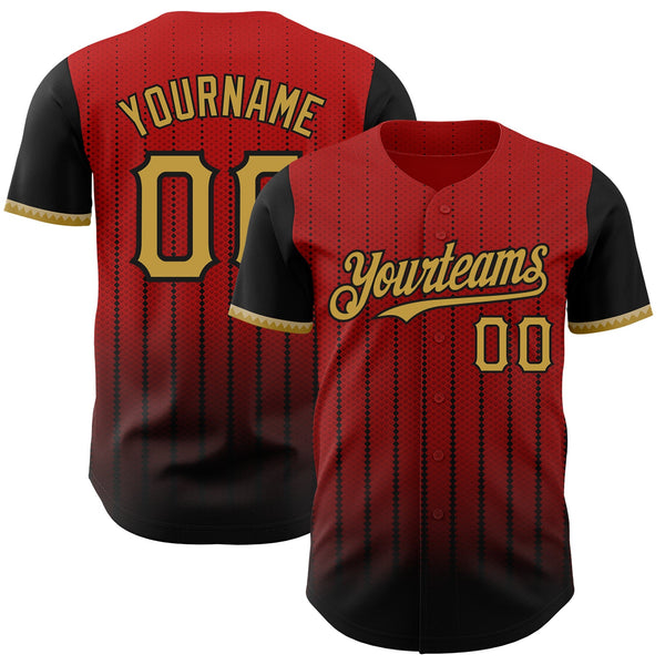 Maxcorners Custom Red Old Gold-Black 3D Pattern Design Gradient Geometric Shape Premium Baseball Jersey LM0210