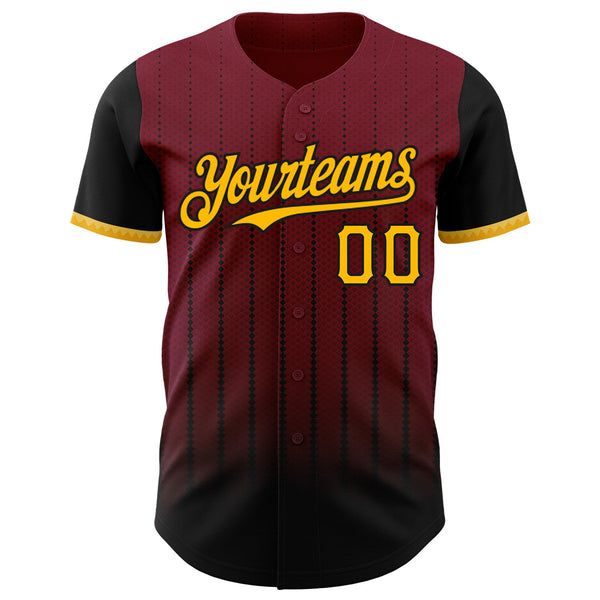Maxcorners Custom Crimson Gold-Black 3D Pattern Design Gradient Geometric Shape Premium Baseball Jersey LM0210