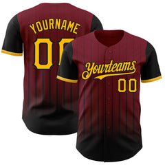 Maxcorners Custom Crimson Gold-Black 3D Pattern Design Gradient Geometric Shape Premium Baseball Jersey LM0210