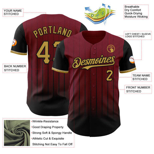 Maxcorners Custom Crimson Old Gold-Black 3D Pattern Design Gradient Geometric Shape Premium Baseball Jersey LM0210