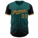 Maxcorners Custom Teal Old Gold-Black 3D Pattern Design Gradient Geometric Shape Premium Baseball Jersey LM0210