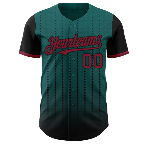 Maxcorners Custom Teal Crimson-Black 3D Pattern Design Gradient Geometric Shape Premium Baseball Jersey LM0210