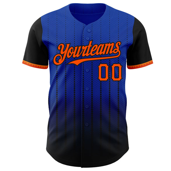 Maxcorners Custom Thunder Blue Orange-Black 3D Pattern Design Gradient Geometric Shape Premium Baseball Jersey LM0210