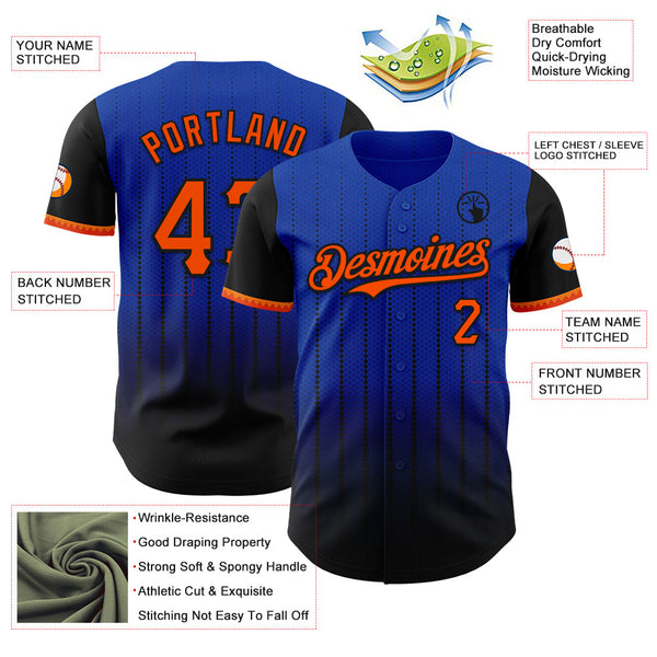 Maxcorners Custom Thunder Blue Orange-Black 3D Pattern Design Gradient Geometric Shape Premium Baseball Jersey LM0210
