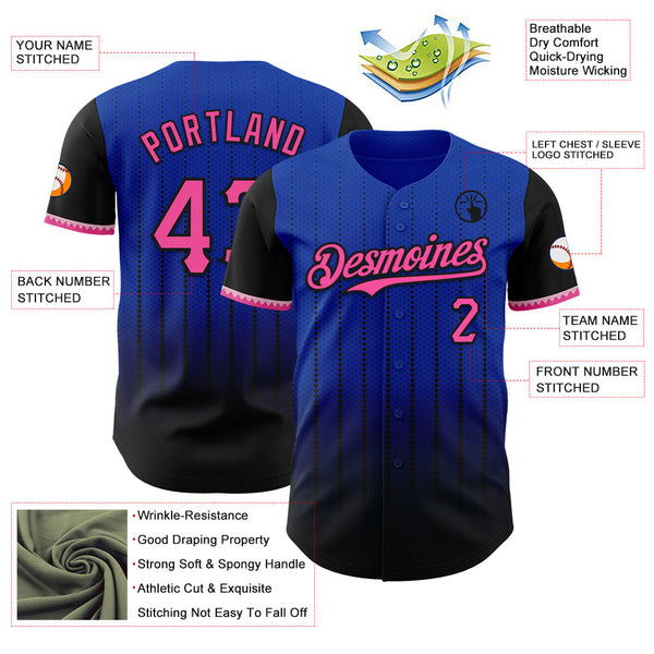 Maxcorners Custom Thunder Blue Pink-Black 3D Pattern Design Gradient Geometric Shape Premium Baseball Jersey LM0210