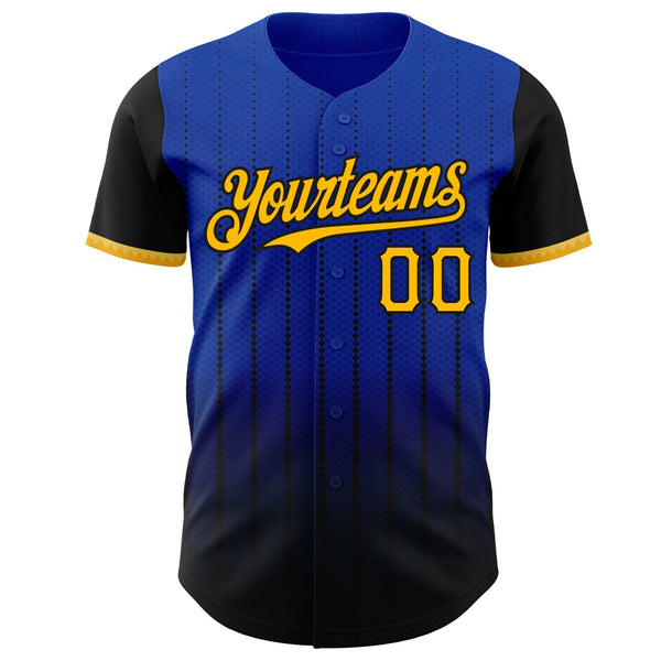 Maxcorners Custom Thunder Blue Gold-Black 3D Pattern Design Gradient Geometric Shape Premium Baseball Jersey LM0210