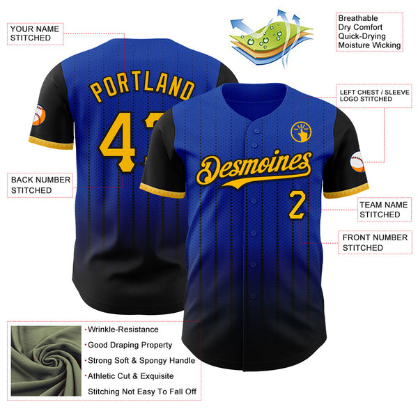 Maxcorners Custom Thunder Blue Gold-Black 3D Pattern Design Gradient Geometric Shape Premium Baseball Jersey LM0210