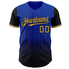 Maxcorners Custom Thunder Blue Old Gold-Black 3D Pattern Design Gradient Geometric Shape Premium Baseball Jersey LM0210