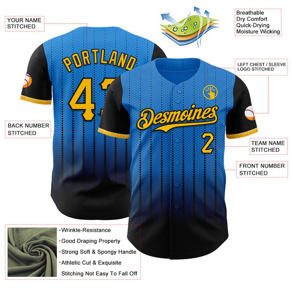 Maxcorners Custom Electric Blue Gold-Black 3D Pattern Design Gradient Geometric Shape Premium Baseball Jersey LM0210