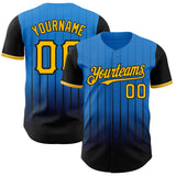 Maxcorners Custom Electric Blue Gold-Black 3D Pattern Design Gradient Geometric Shape Premium Baseball Jersey LM0210