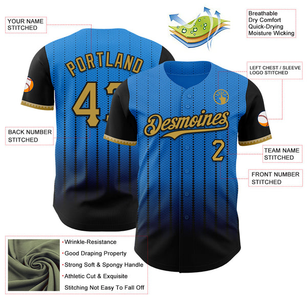 Maxcorners Custom Electric Blue Old Gold-Black 3D Pattern Design Gradient Geometric Shape Premium Baseball Jersey LM0210