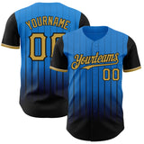 Maxcorners Custom Electric Blue Old Gold-Black 3D Pattern Design Gradient Geometric Shape Premium Baseball Jersey LM0210
