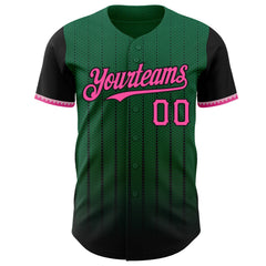Maxcorners Custom Kelly Green Pink-Black 3D Pattern Design Gradient Geometric Shape Premium Baseball Jersey LM0210