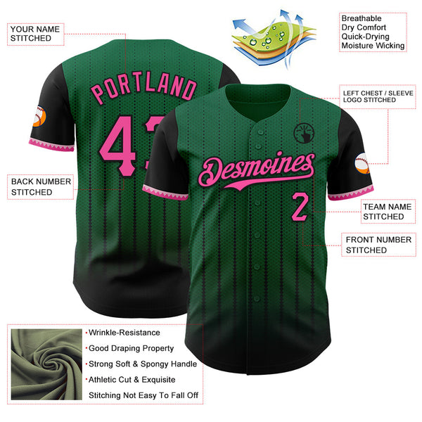 Maxcorners Custom Kelly Green Pink-Black 3D Pattern Design Gradient Geometric Shape Premium Baseball Jersey LM0210
