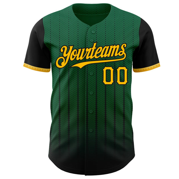 Maxcorners Custom Kelly Green Gold-Black 3D Pattern Design Gradient Geometric Shape Premium Baseball Jersey LM0210