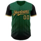 Maxcorners Custom Kelly Green Old Gold-Black 3D Pattern Design Gradient Geometric Shape Premium Baseball Jersey LM0210