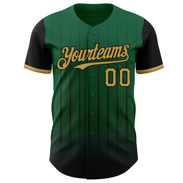 Maxcorners Custom Kelly Green Old Gold-Black 3D Pattern Design Gradient Geometric Shape Premium Baseball Jersey LM0210