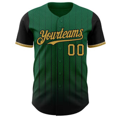 Maxcorners Custom Kelly Green Old Gold-Black 3D Pattern Design Gradient Geometric Shape Premium Baseball Jersey LM0210
