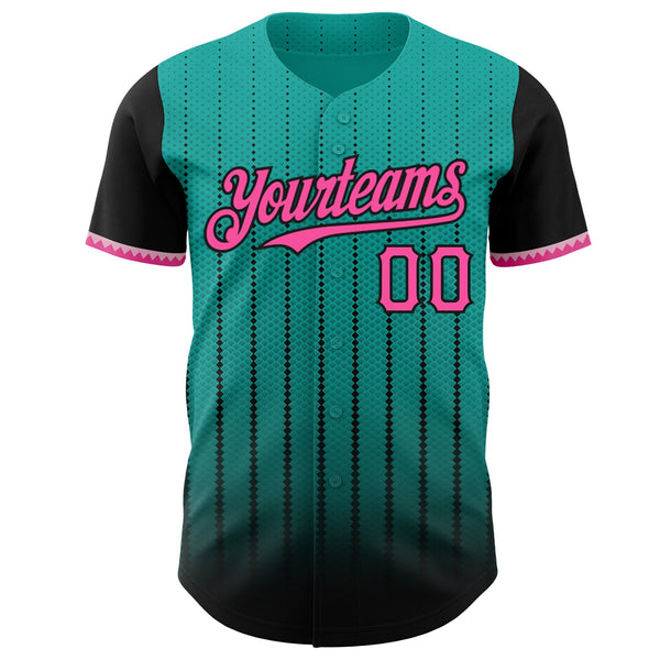 Maxcorners Custom Aqua Pink-Black 3D Pattern Design Gradient Geometric Shape Premium Baseball Jersey LM0210