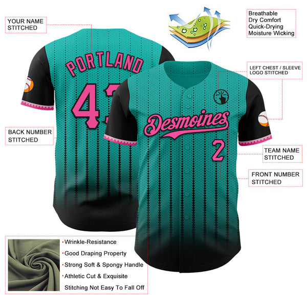 Maxcorners Custom Aqua Pink-Black 3D Pattern Design Gradient Geometric Shape Premium Baseball Jersey LM0210