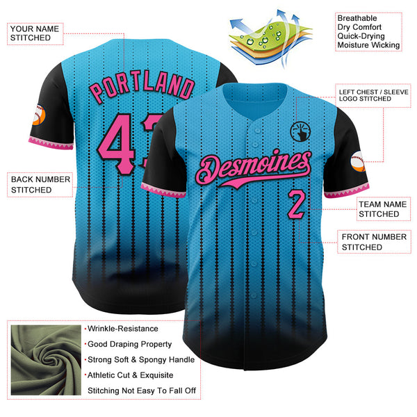 Maxcorners Custom Sky Blue Pink-Black 3D Pattern Design Gradient Geometric Shape Premium Baseball Jersey LM0210