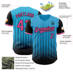 Maxcorners Custom Sky Blue Pink-Black 3D Pattern Design Gradient Geometric Shape Premium Baseball Jersey LM0210