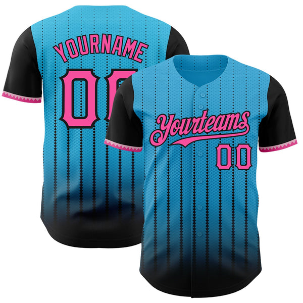Maxcorners Custom Sky Blue Pink-Black 3D Pattern Design Gradient Geometric Shape Premium Baseball Jersey LM0210