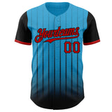 Maxcorners Custom Sky Blue Red-Black 3D Pattern Design Gradient Geometric Shape Premium Baseball Jersey LM0210